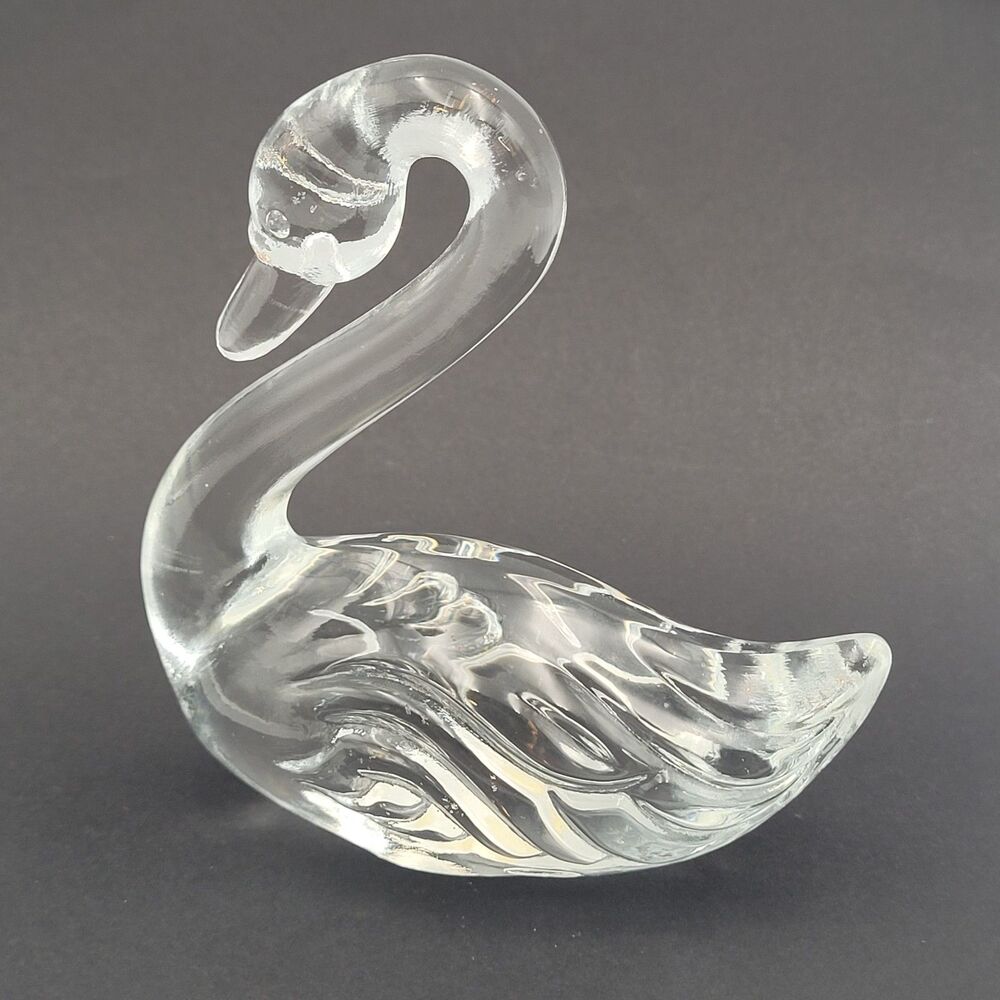 Vintage Fenton Swan Clear Art Glass Figurine Paperweight Decor 4" Marked Logo